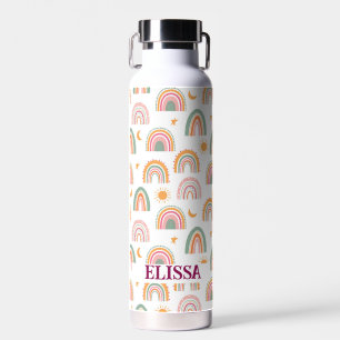Bouteille D'eau Cute Boho Rainbow Motif Nom personnalisé