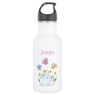 Bouteille D'eau Cute Bunnies avec marguerites de printemps et papi