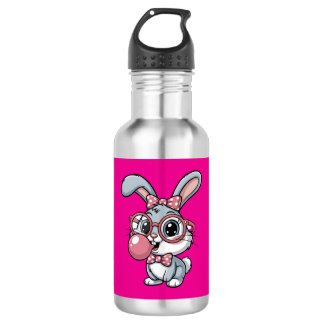 Bouteille D'eau Cute Bunny with Glasses Blowing Bubble Gum