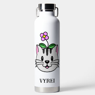 Bouteille D'eau Cute chat caricature avec une fleur sur la tête