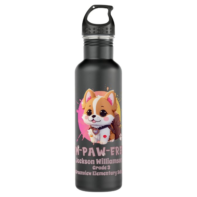 Bouteille D'eau Cute Chibi Kawaii Corgi Nom de l'école Année de re (Devant)