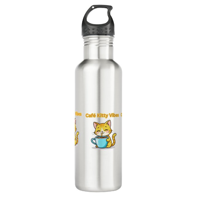 Bouteille D'eau **Cute Coffee Cat – Adorable Cat Drinking Coffee I (Devant)