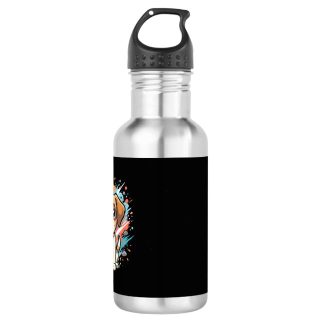 Bouteille D'eau Cute Dog Paint Splash Vector Art_1 (Devant)