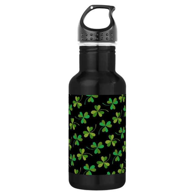 Bouteille D'eau Cute & Elegant Shamrock foncé Motif vert & noir (Devant)