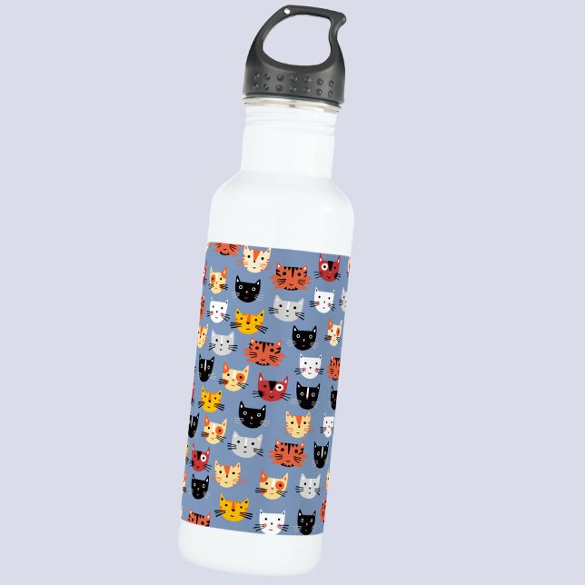 Bouteille D'eau Cute Funny Kitty Chat Façades Motif Bleu (Fun little kitty cat water bottle for pet lovers)
