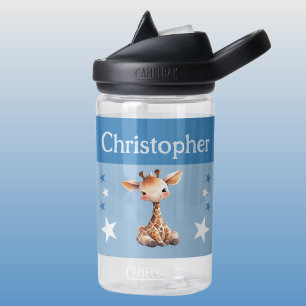 Bouteille D'eau Cute girafe ajouter nom avec étoiles enfants bleu