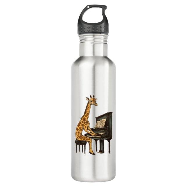 Bouteille D'eau Cute Giraffe Jouer Piano Giraffes Musicien Musique (Devant)