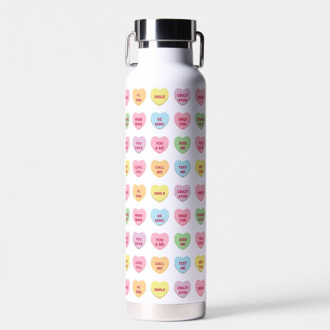 Bouteille D'eau Cute girly fun conversation personnalisée coeurs m (Avant)