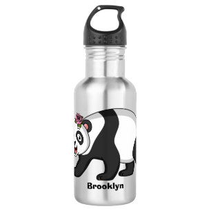 Bouteille D'eau Cute happy panda bear with flower cartoon