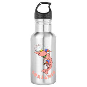 Bouteille D'eau Cute happy shrimp, dessin animé de crevettes