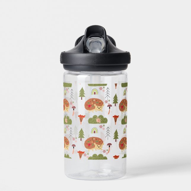 Bouteille D'eau Cute Hedgehog Nature Floral Rainbow Motif (Avant)