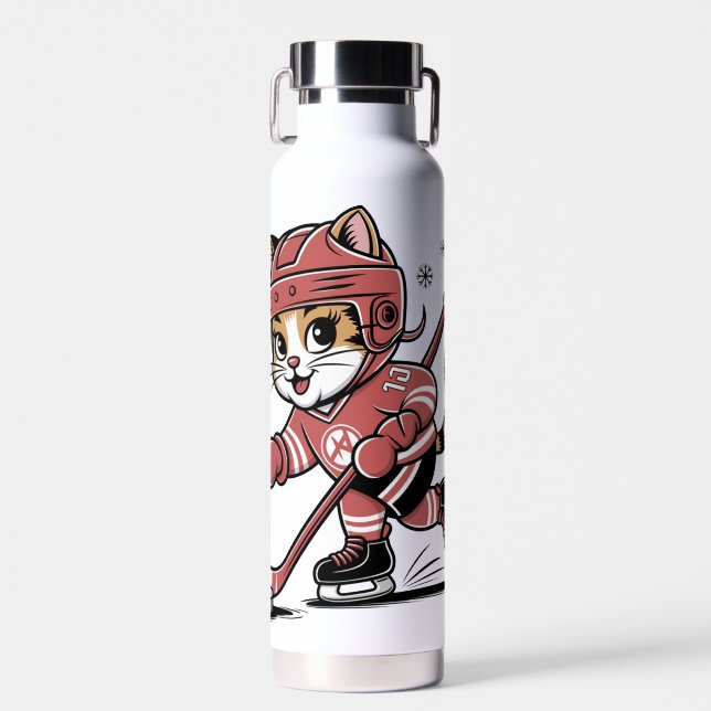 Bouteille D'eau Cute Ice Hockey Cat Player – Fun Sports Cartoon De (Avant)