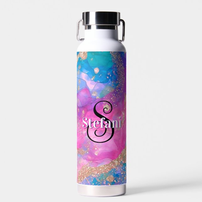 Bouteille D'eau Cute Iridescente alcool turquoise et rose Splash (Avant)