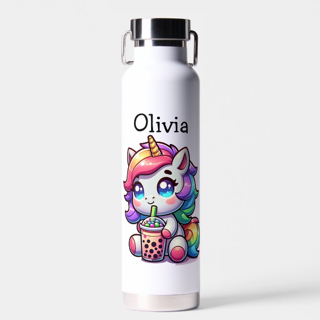 Bouteille D'eau Cute Kawaii Unicorne avec thé bulle Personnalisé (Avant)