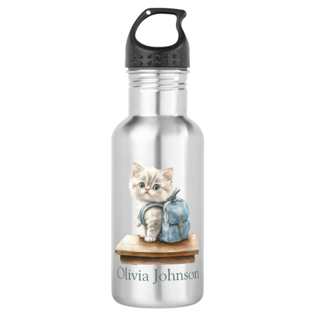 Bouteille D'eau Cute Kitten with Backpack Personalized (Devant)