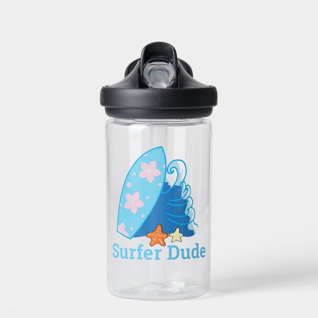 Bouteille D'eau Cute Little Surfer Dude Surfboard et Wave (Avant)