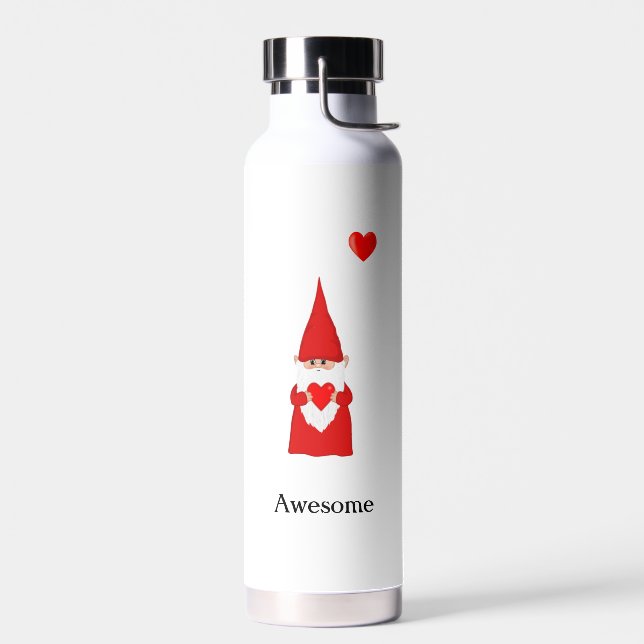 Bouteille D'eau Cute Magic Gnome avec cœur sur fond blanc (Gauche)