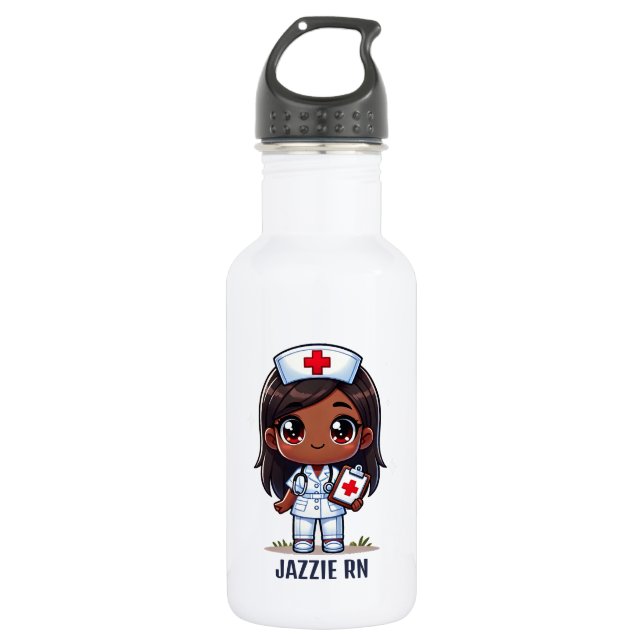 Bouteille D'eau Cute Manga Black Nurse cheveux Brown Personnalisé (Devant)