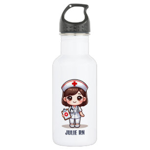 Bouteille D'eau Cute Manga Nurse avec cheveux Brown Personnalisé