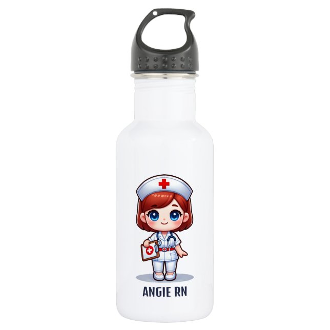 Bouteille D'eau Cute Manga Nurse avec cheveux rouges Personnalisé (Devant)