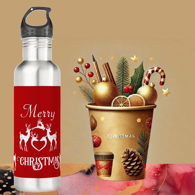 Bouteille D'eau Cute Nordic Christmas Reinder White Père Noël Help (Cute Nordic Christmas Reindeer White Santa Helpers Stainless Steel Water Bottle)