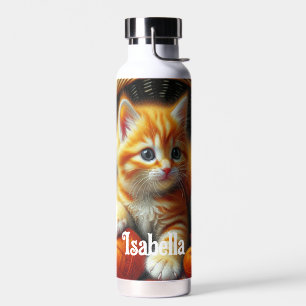 Bouteille D'eau Cute Orange et Kitten blanc Jouer en Fil