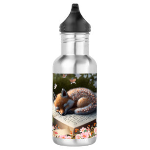 Bouteille D'eau Cute Orange Fox dormir sur le livre personnalisé