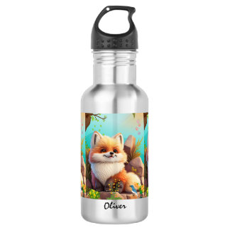 Bouteille D'eau Cute orange renard Bois Floral Personnalisé
