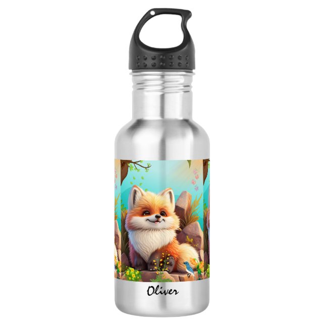 Bouteille D'eau Cute orange renard Bois Floral Personnalisé (Devant)