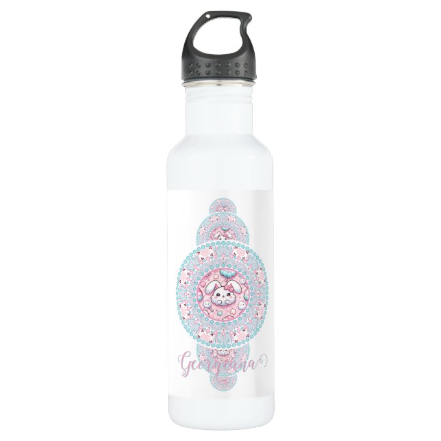 Bouteille D'eau Cute personnalisée Kawaii Bunny Ornamental Mandala (Devant)