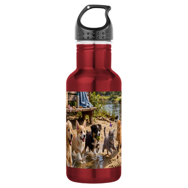 Bouteille D'eau Cute Puppies & Kittens Riverside Adventure  (Devant)