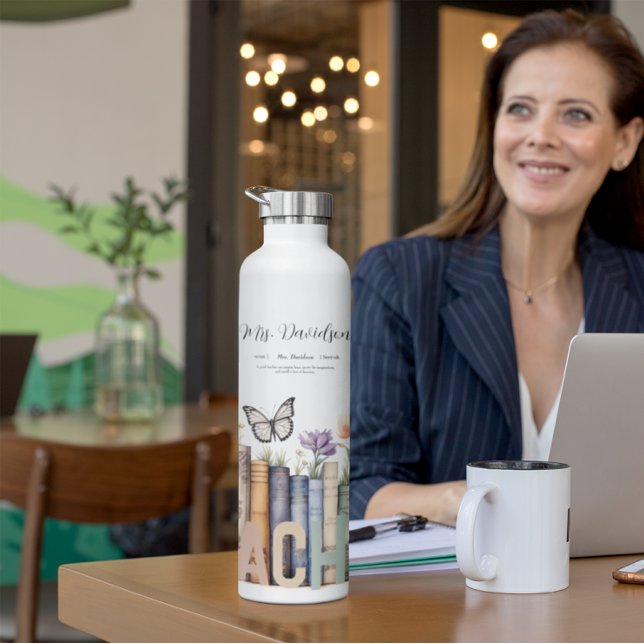 Bouteille D'eau Cute Rainbow Librairie & Livres Enseignant Monogra (Créateur téléchargé)