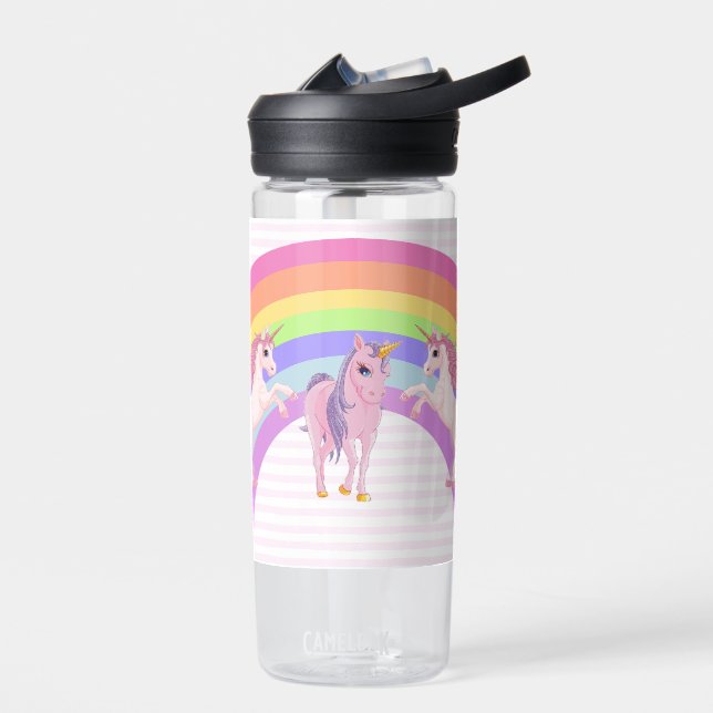 Bouteille D'eau Cute Rainbow Unicorn Ajouter le nom de la fille (Gauche)