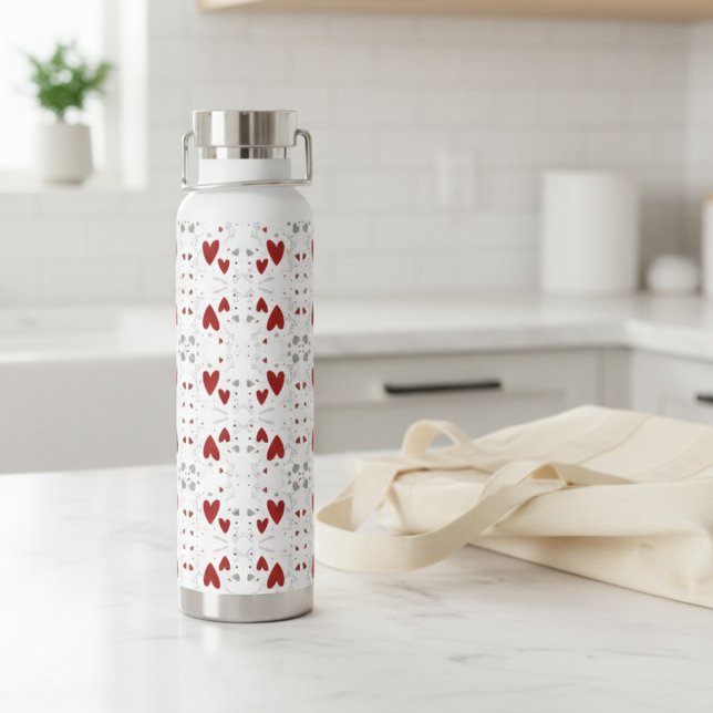 Bouteille D'eau Cute Red Black Hand Drawn Hearts (red black hearts doodles hand drawn water bottle for her women teens)