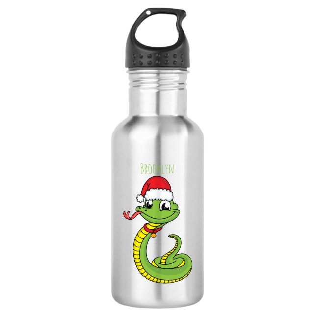 Bouteille D'eau Cute serpent vert avec chapeau santa dessin animé (Devant)