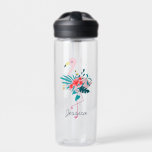 Bouteille D'eau Cute Tropical Floral Flamant rose Personnalisé<br><div class="desc">Jolie florale flamingo bouteille d'eau personnalisée.</div>