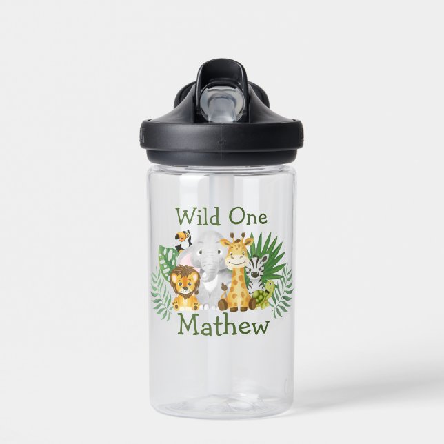 Bouteille D'eau Cute Wild One Safari Jungle Bois Animaux (Avant)
