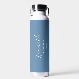 Bouteille D'eau Cyan Blue et blanc Moderne Monogramme Bachelor