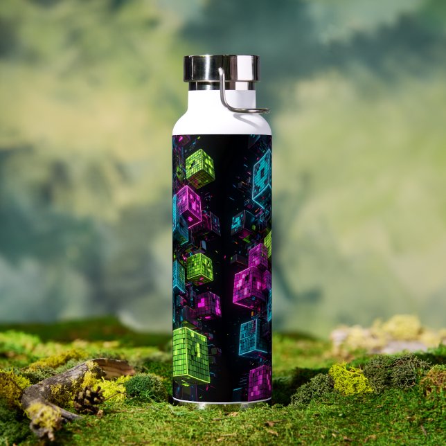 Bouteille D'eau Cyan Magenta Lime Cyberpunk | Extrêmement 3D (Extérieur)