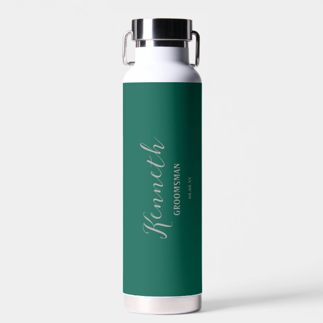 Bouteille D'eau Cyan vert et Titane Moderne Monogramme Bachelor (Avant)