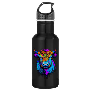 Bouteille D'eau Cyberpunk Coloré Ai Highland Cow