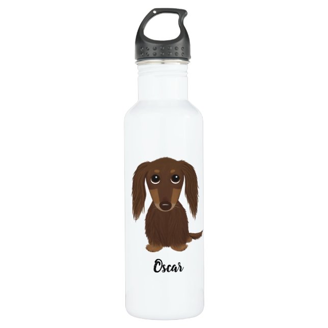 Bouteille D'eau Dachshund au chocolat long avec texte personnalisé (Devant)
