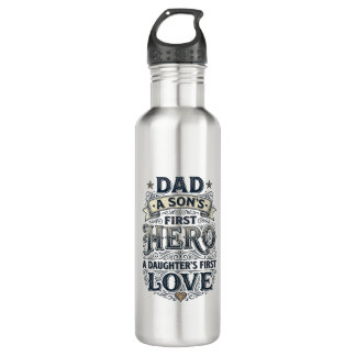 Bouteille D'eau Dad Son Hero Daughter Love Vintage Typography Shir