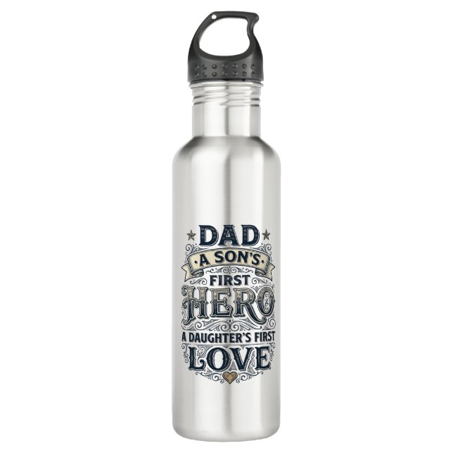 Bouteille D'eau Dad Son Hero Daughter Love Vintage Typography Shir (Devant)