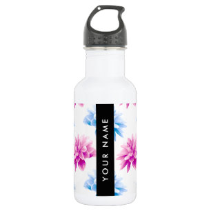 Bouteille D'eau Dahlia rose et bleu, motif floral, votre nom