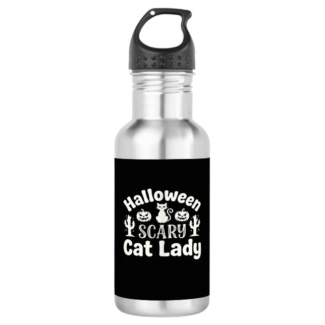 Bouteille D'eau Dame de chat effrayante Halloween_1 (Devant)