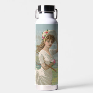Bouteille D'eau Dame de tennis victorienne avec chapeau à fleurs A