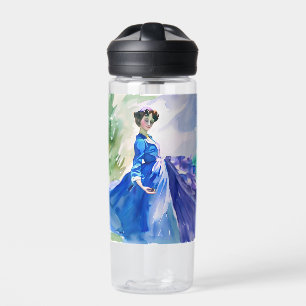 Bouteille D'eau Dame en Robe Bleue - Peinture aquarelle