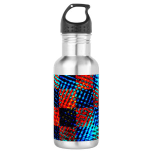 Bouteille D'eau Damier bleu, orange, faux sale ou taché.