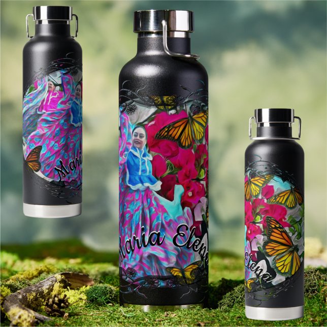 Bouteille D'eau Danse avec Fleurs et Papillons PV01 (Créateur téléchargé)